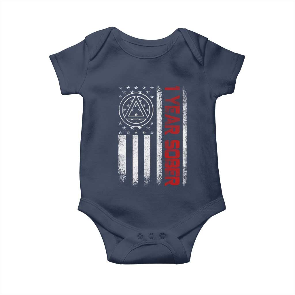 1 Year Sober Baby Onesie 1 Year Sobriety Anniversary Vintage American Flag
