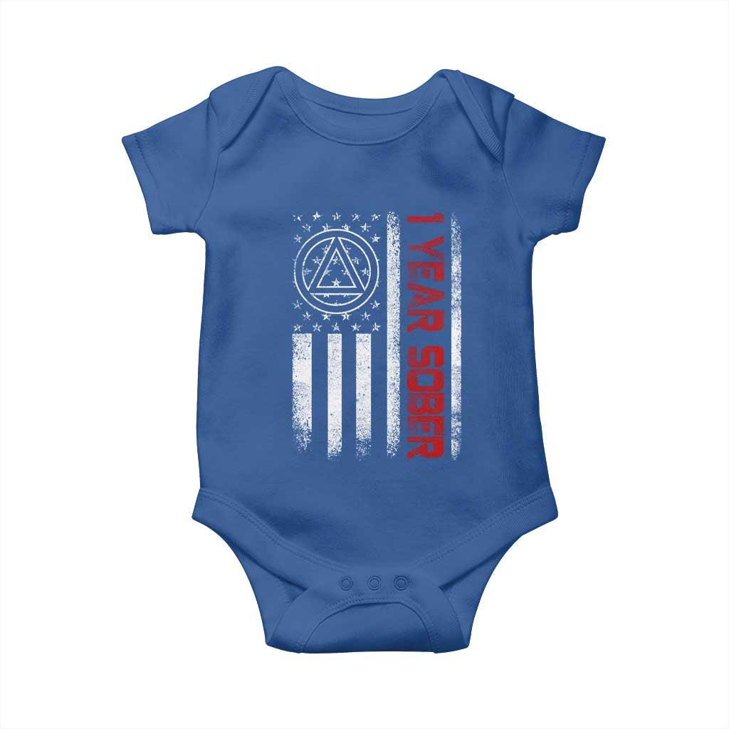 1 Year Sober Baby Onesie 1 Year Sobriety Anniversary Vintage American Flag