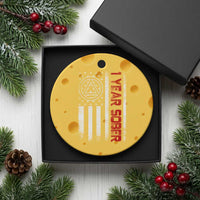 1 Year Sober Ceramic Ornament 1 Year Sobriety Anniversary Vintage American Flag