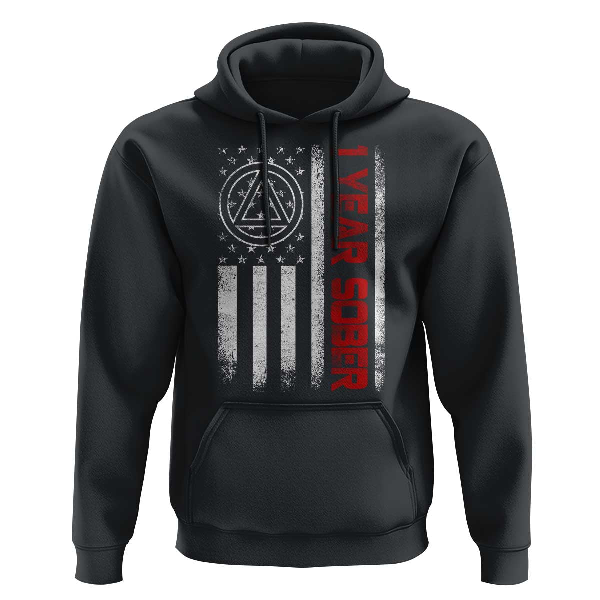 1 Year Sober Hoodie 1 Year Sobriety Anniversary Vintage American Flag