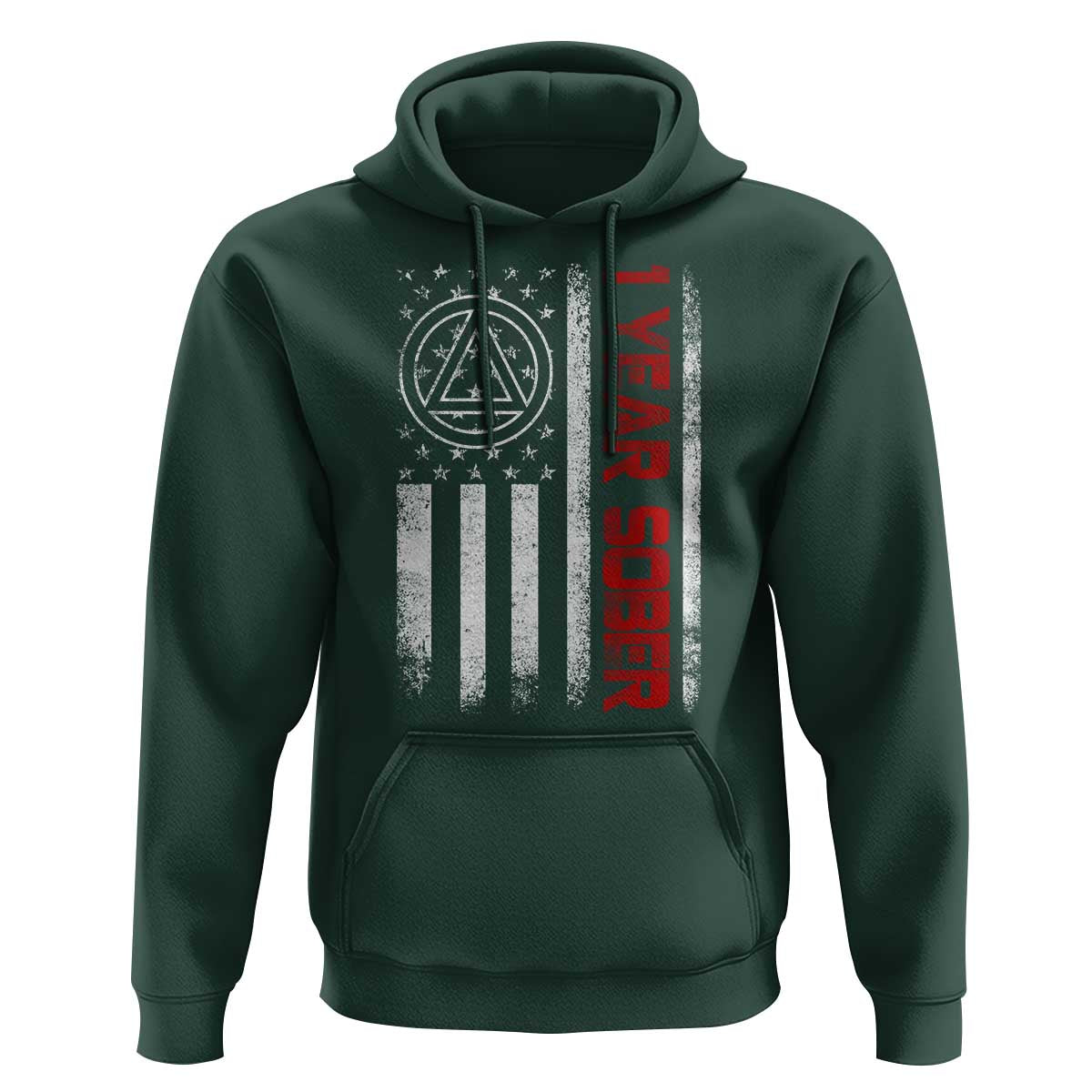 1 Year Sober Hoodie 1 Year Sobriety Anniversary Vintage American Flag