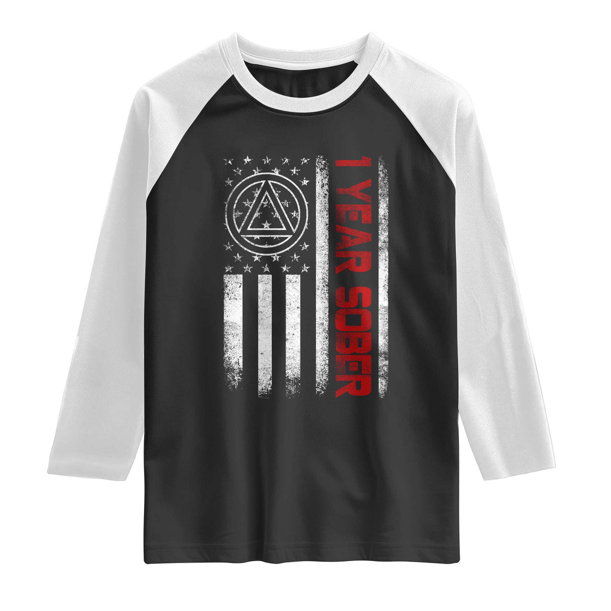 1 Year Sober Raglan Shirt 1 Year Sobriety Anniversary Vintage American Flag