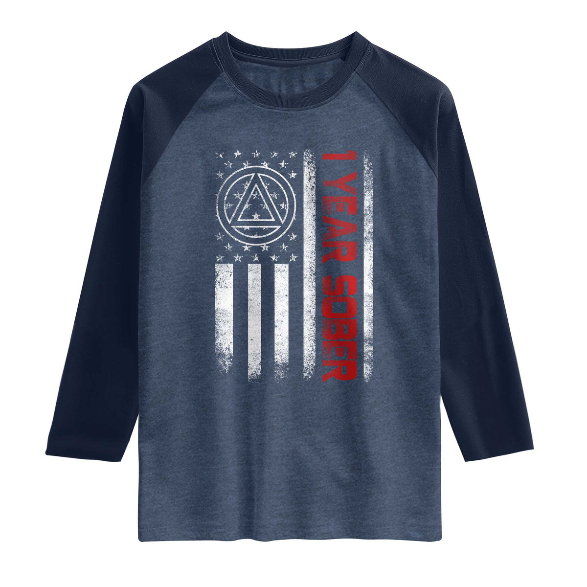 1 Year Sober Raglan Shirt 1 Year Sobriety Anniversary Vintage American Flag