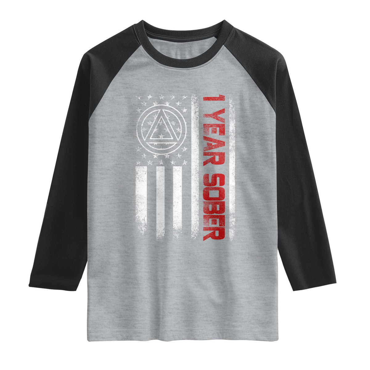 1 Year Sober Raglan Shirt 1 Year Sobriety Anniversary Vintage American Flag