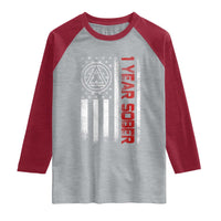 1 Year Sober Raglan Shirt 1 Year Sobriety Anniversary Vintage American Flag