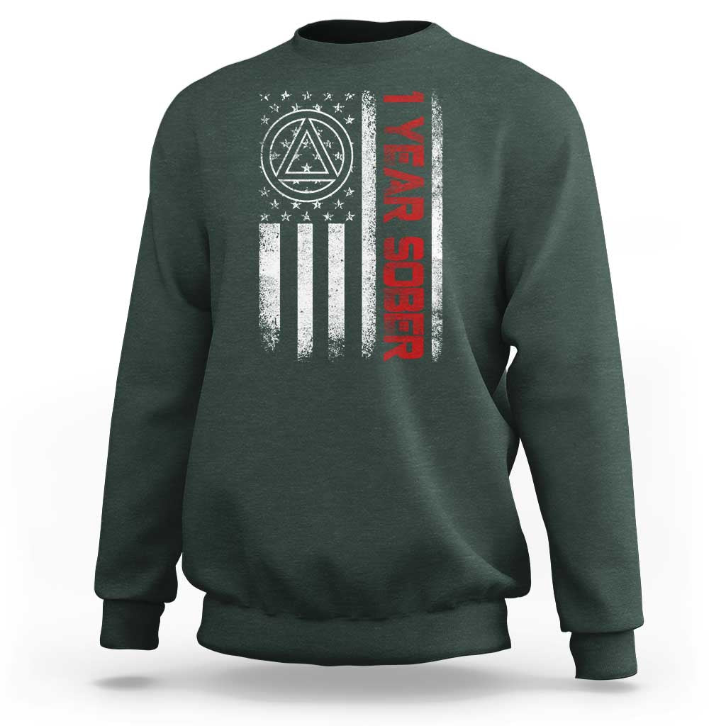 1 Year Sober Sweatshirt 1 Year Sobriety Anniversary Vintage American Flag