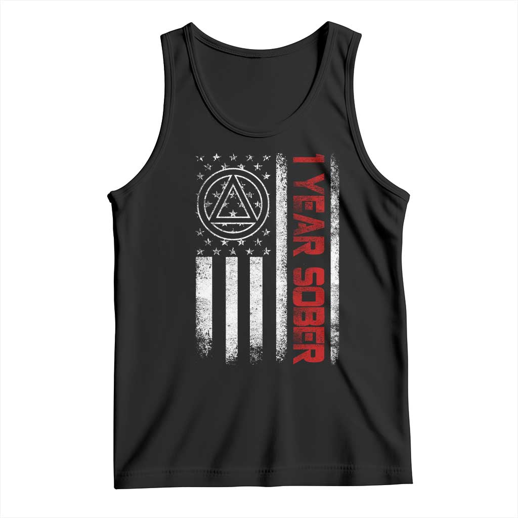 1 Year Sober Tank Top 1 Year Sobriety Anniversary Vintage American Flag
