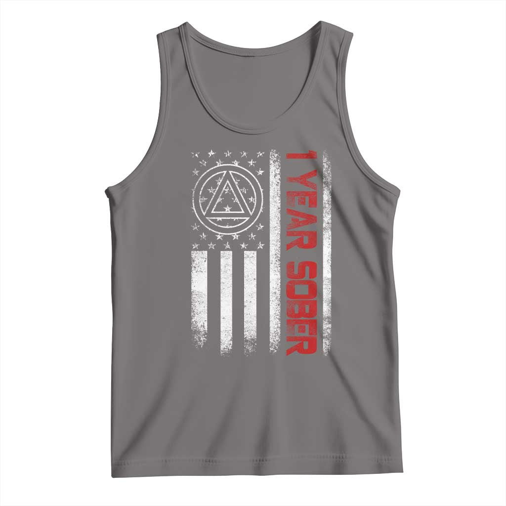 1 Year Sober Tank Top 1 Year Sobriety Anniversary Vintage American Flag