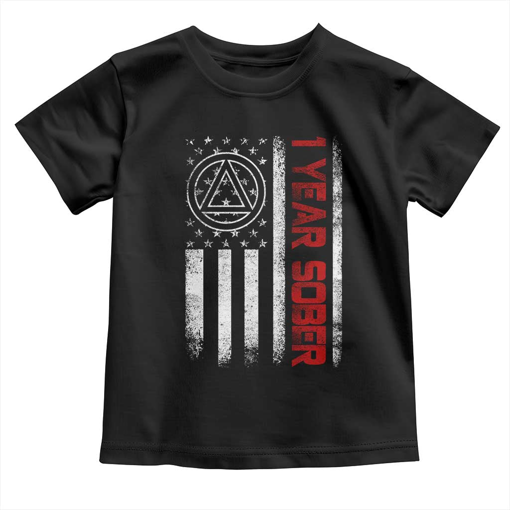 1 Year Sober Toddler T Shirt 1 Year Sobriety Anniversary Vintage American Flag