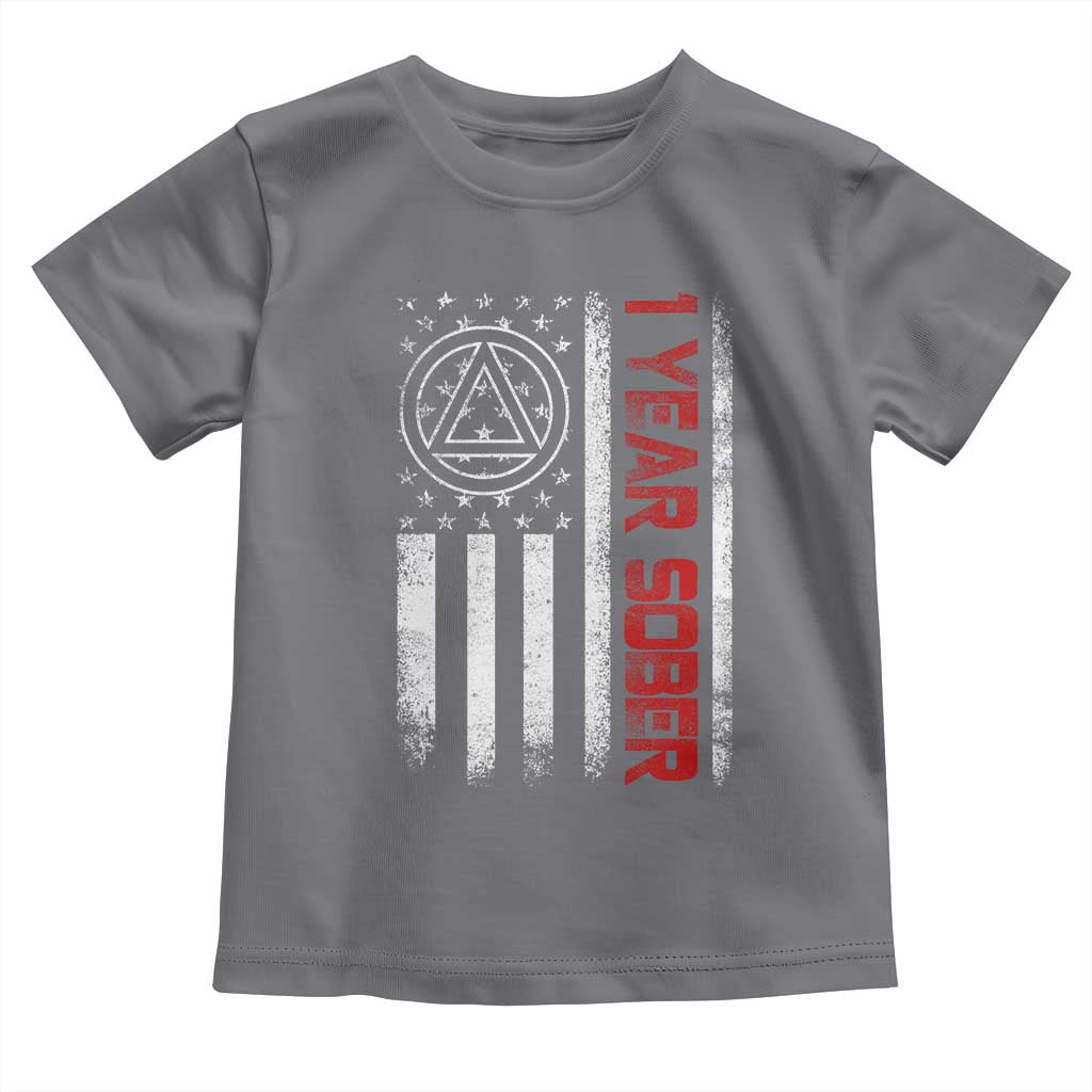1 Year Sober Toddler T Shirt 1 Year Sobriety Anniversary Vintage American Flag
