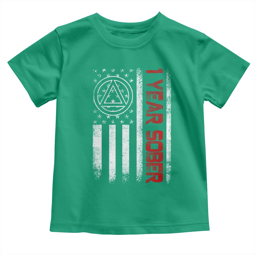 1 Year Sober Toddler T Shirt 1 Year Sobriety Anniversary Vintage American Flag