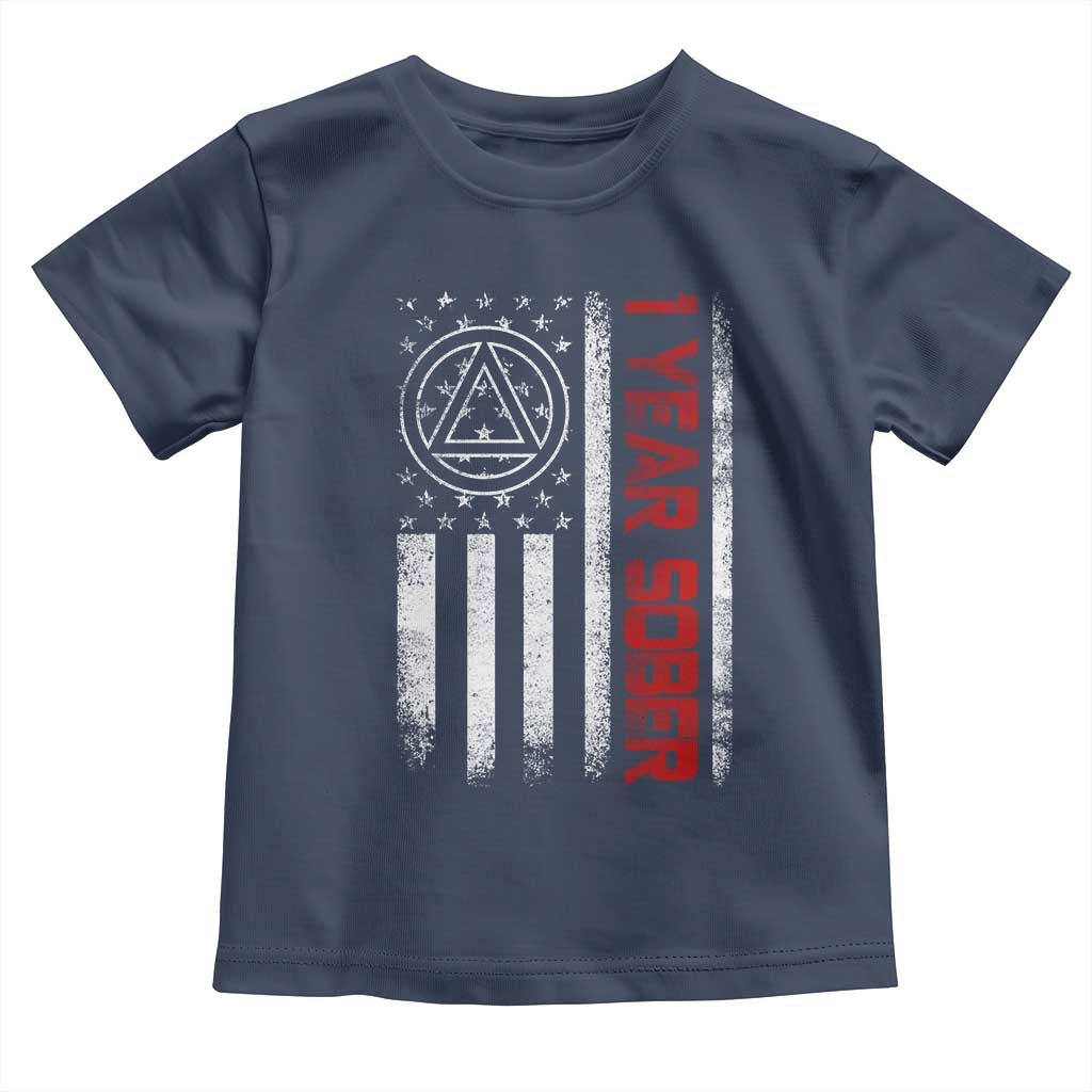1 Year Sober Toddler T Shirt 1 Year Sobriety Anniversary Vintage American Flag