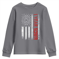 1 Year Sober Youth Sweatshirt 1 Year Sobriety Anniversary Vintage American Flag