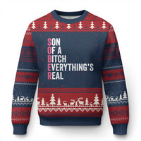 Sobriety Anniversary Ugly Christmas Sweater Sober Son Of A Bitch Everythings Real Pink AA NA