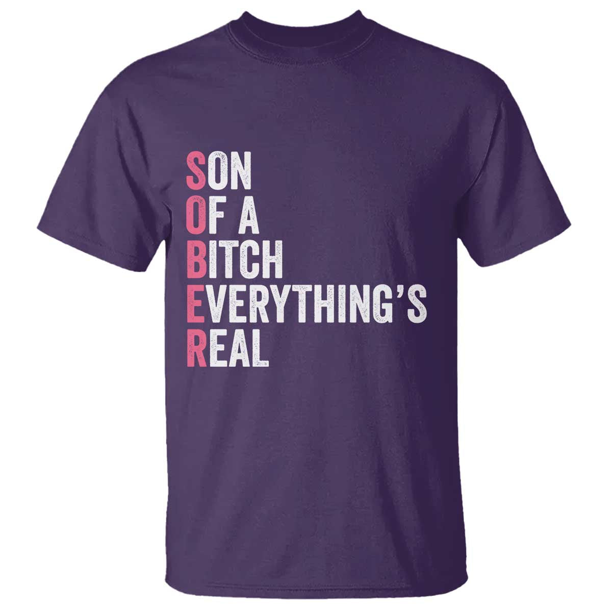 Sobriety Anniversary T Shirt Sober Son Of A Bitch Everythings Real Pink AA NA