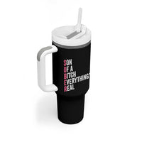 Sobriety Anniversary Tumbler With Handle Sober Son Of A Bitch Everythings Real Pink AA NA