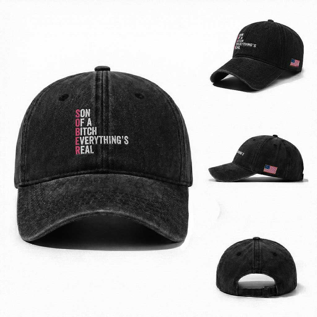 Sobriety Anniversary Washed Cotton Baseball Cap Sober Son Of A Bitch Everythings Real Pink AA NA