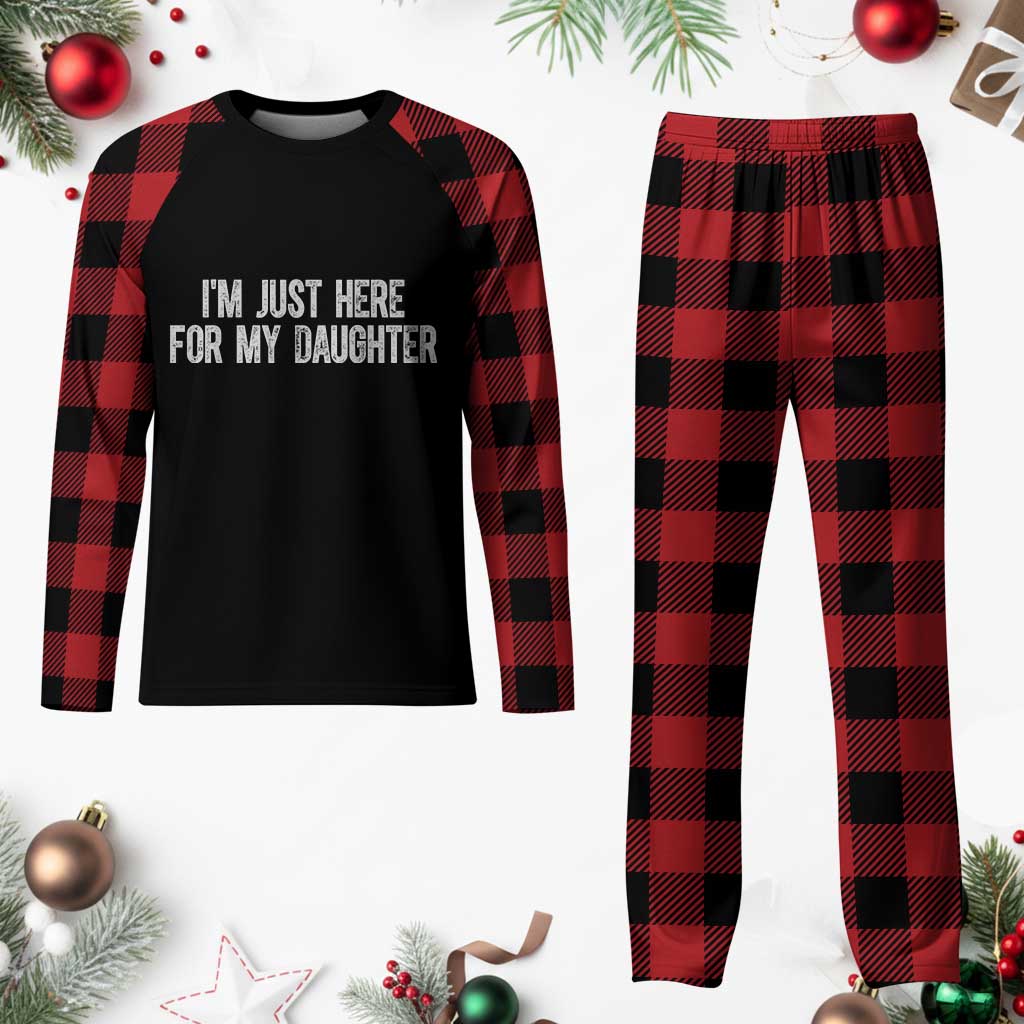 I Am Just Here For My Daughter Plaid Pajama Set Funny Mom Dad