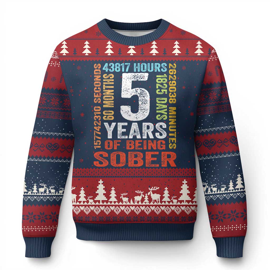 5 Years Of Being Sober Ugly Christmas Sweater 5 Years Sobriety Anniversary Addiction Recovery
