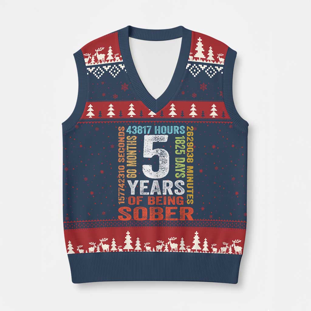 5 Years Of Being Sober V-Neck Knit Sweater Vest 5 Years Sobriety Anniversary Addiction Recovery
