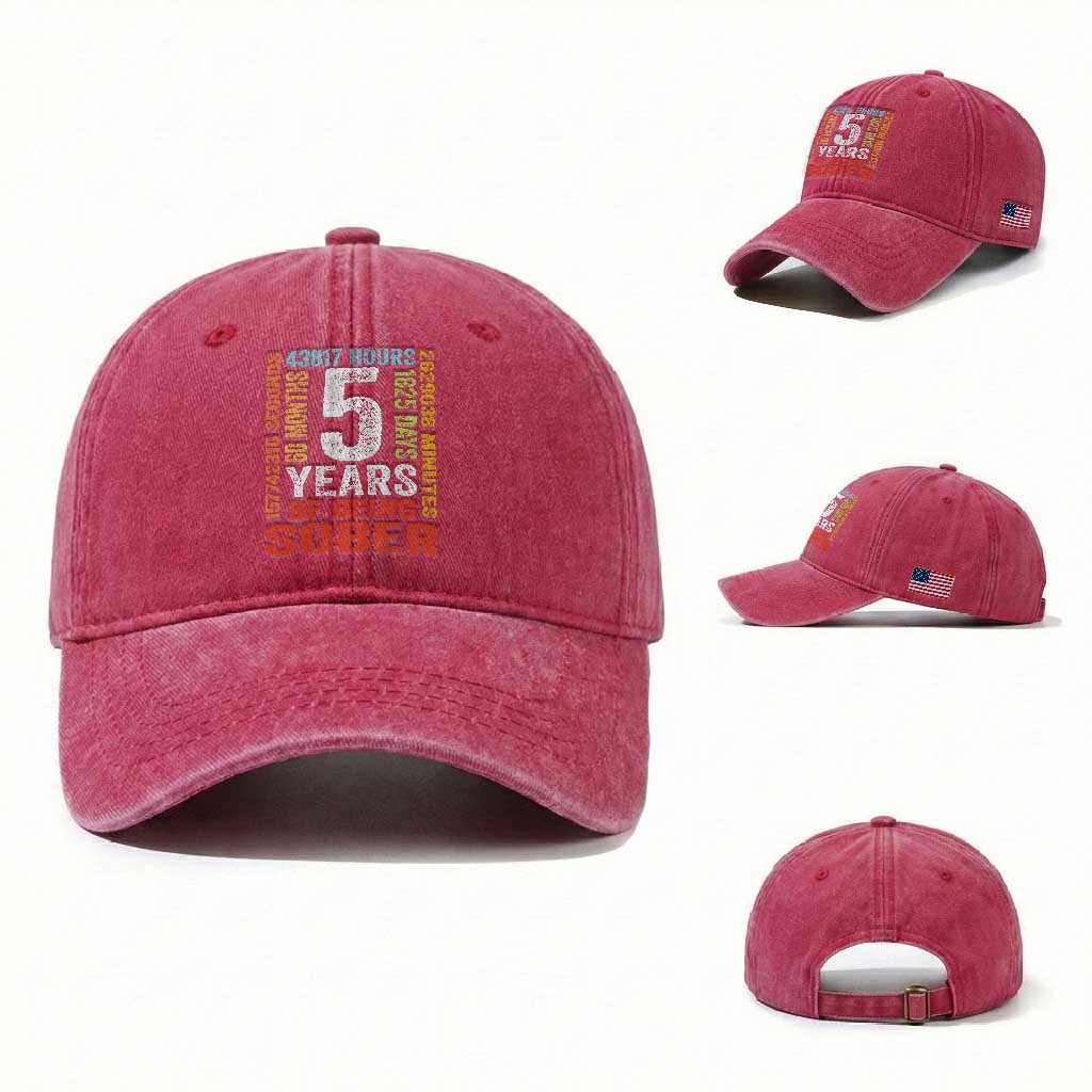 5 Years Of Being Sober Washed Cotton Baseball Cap 5 Years Sobriety Anniversary Addiction Recovery
