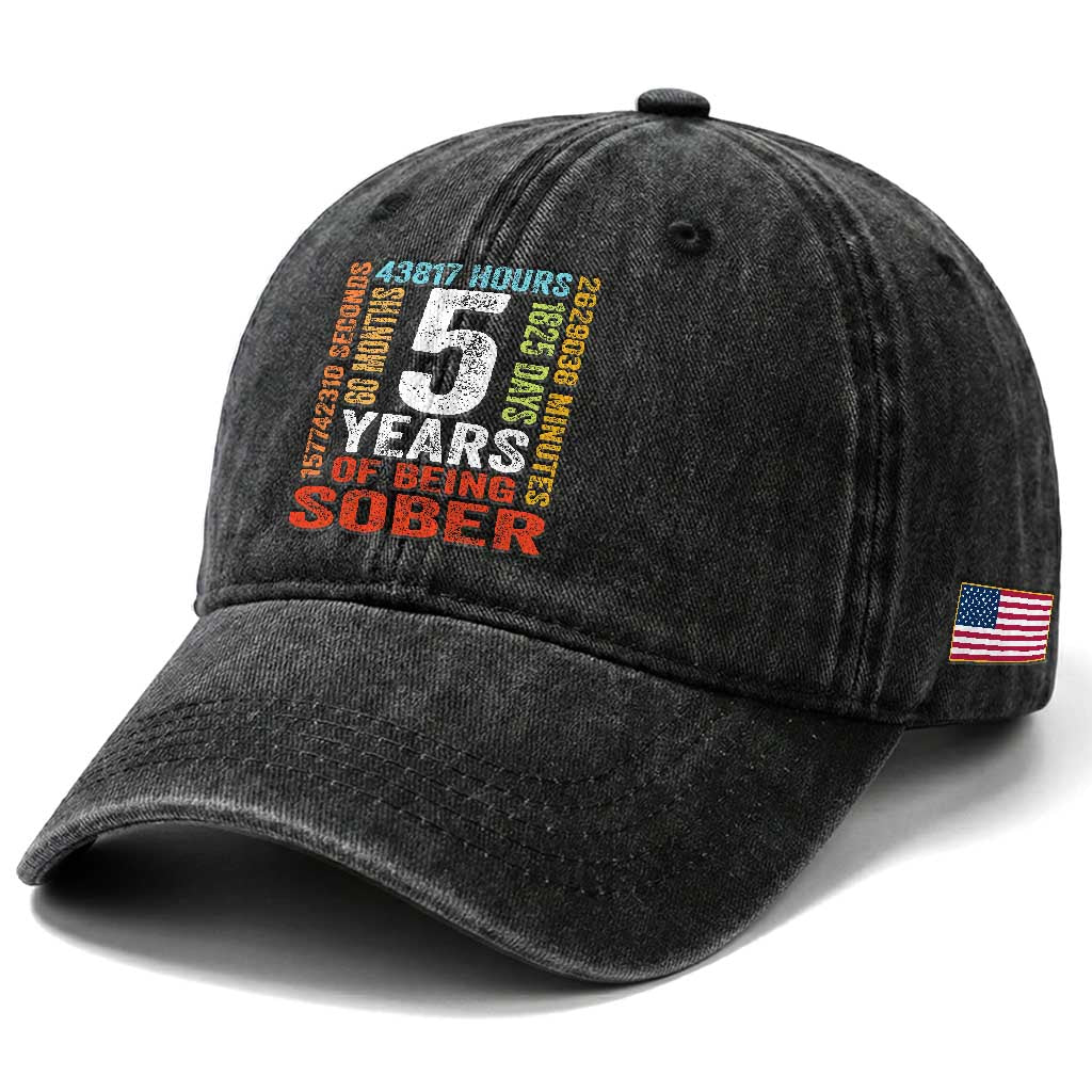 5 Years Of Being Sober Washed Cotton Baseball Cap 5 Years Sobriety Anniversary Addiction Recovery