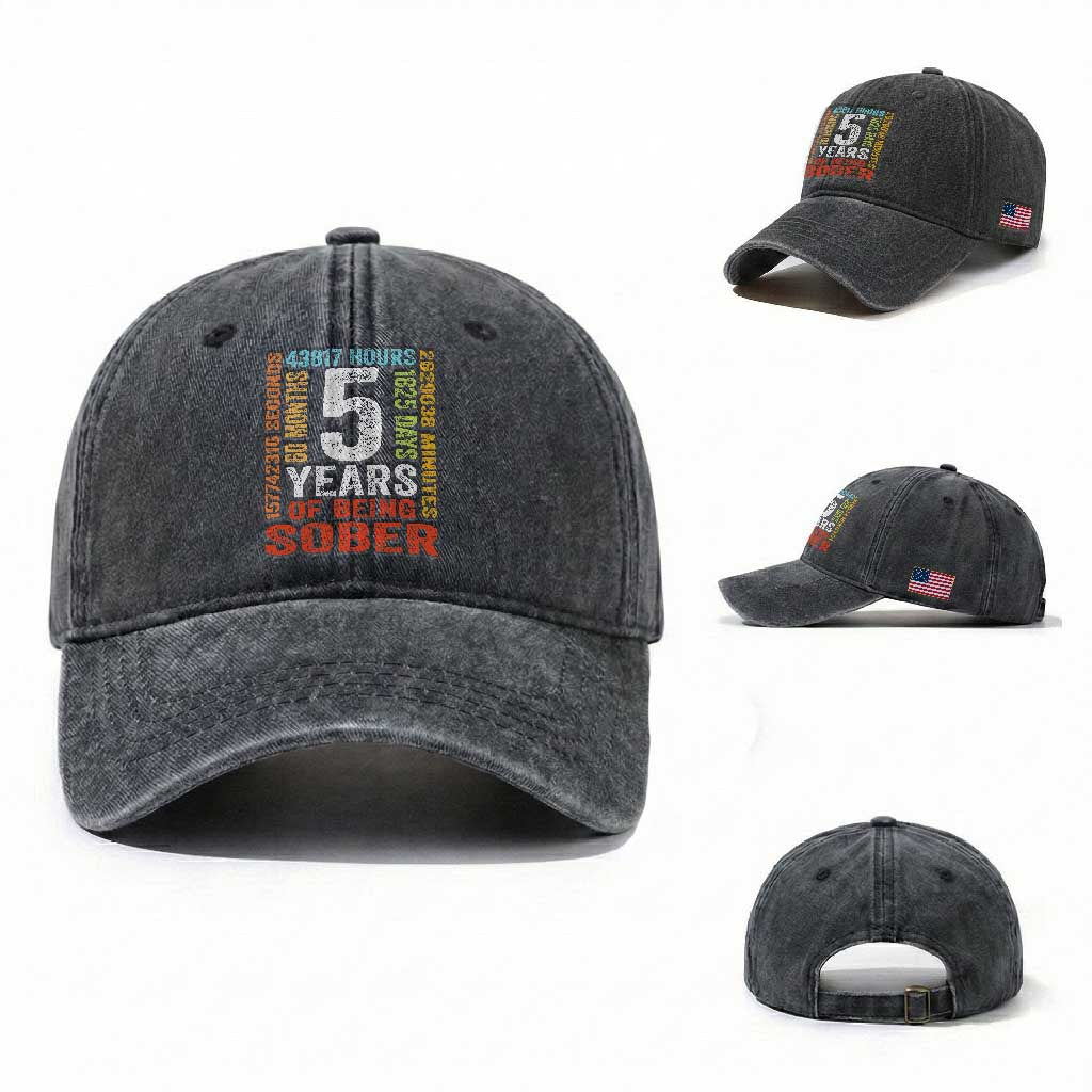 5 Years Of Being Sober Washed Cotton Baseball Cap 5 Years Sobriety Anniversary Addiction Recovery