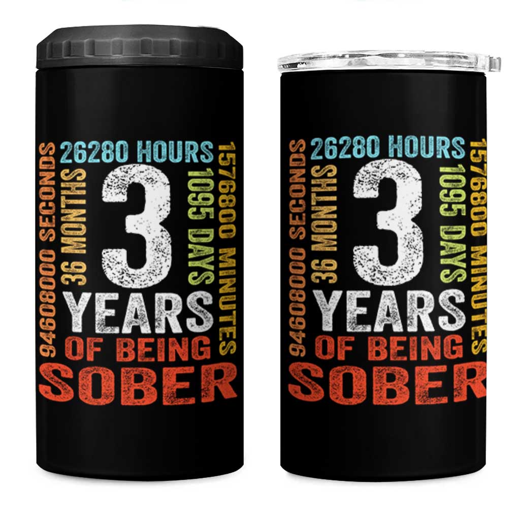 3 Years Of Being Sober 4 in 1 Can Cooler Tumbler 3 Years Sobriety Anniversary Addiction Recovery