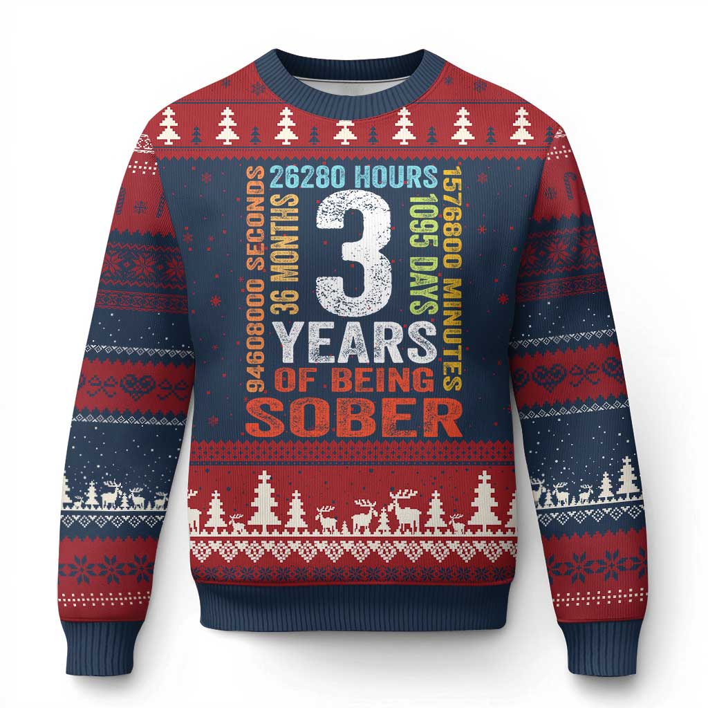 3 Years Of Being Sober Ugly Christmas Sweater 3 Years Sobriety Anniversary Addiction Recovery