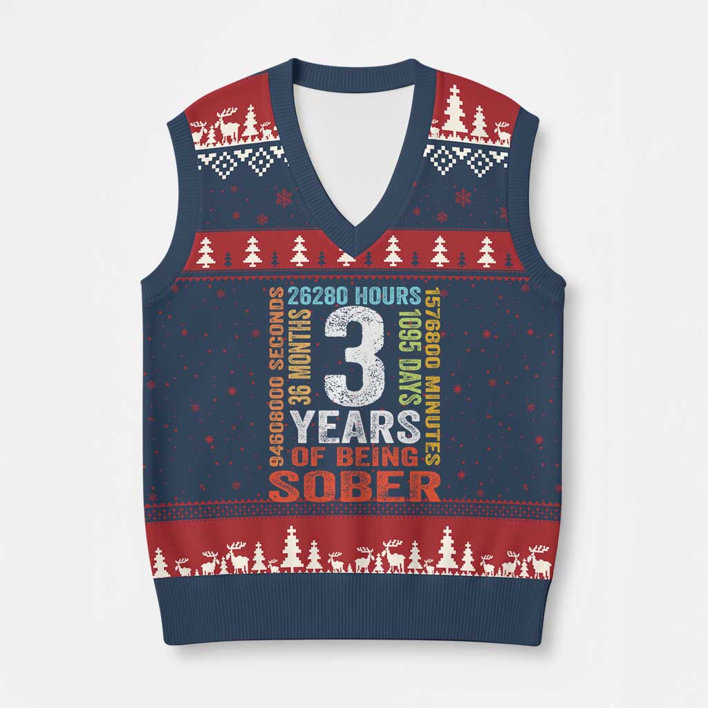 3 Years Of Being Sober V-Neck Knit Sweater Vest 3 Years Sobriety Anniversary Addiction Recovery