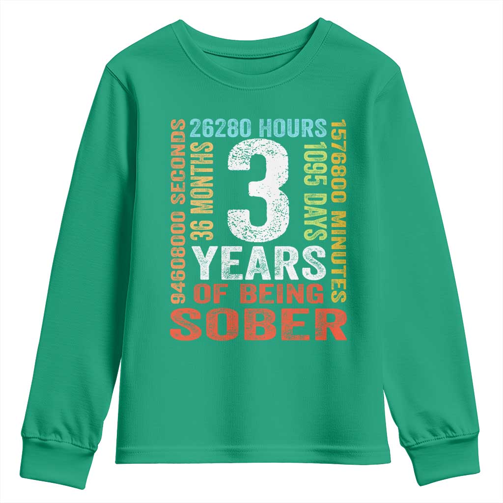 3 Years Of Being Sober Youth Sweatshirt 3 Years Sobriety Anniversary Addiction Recovery