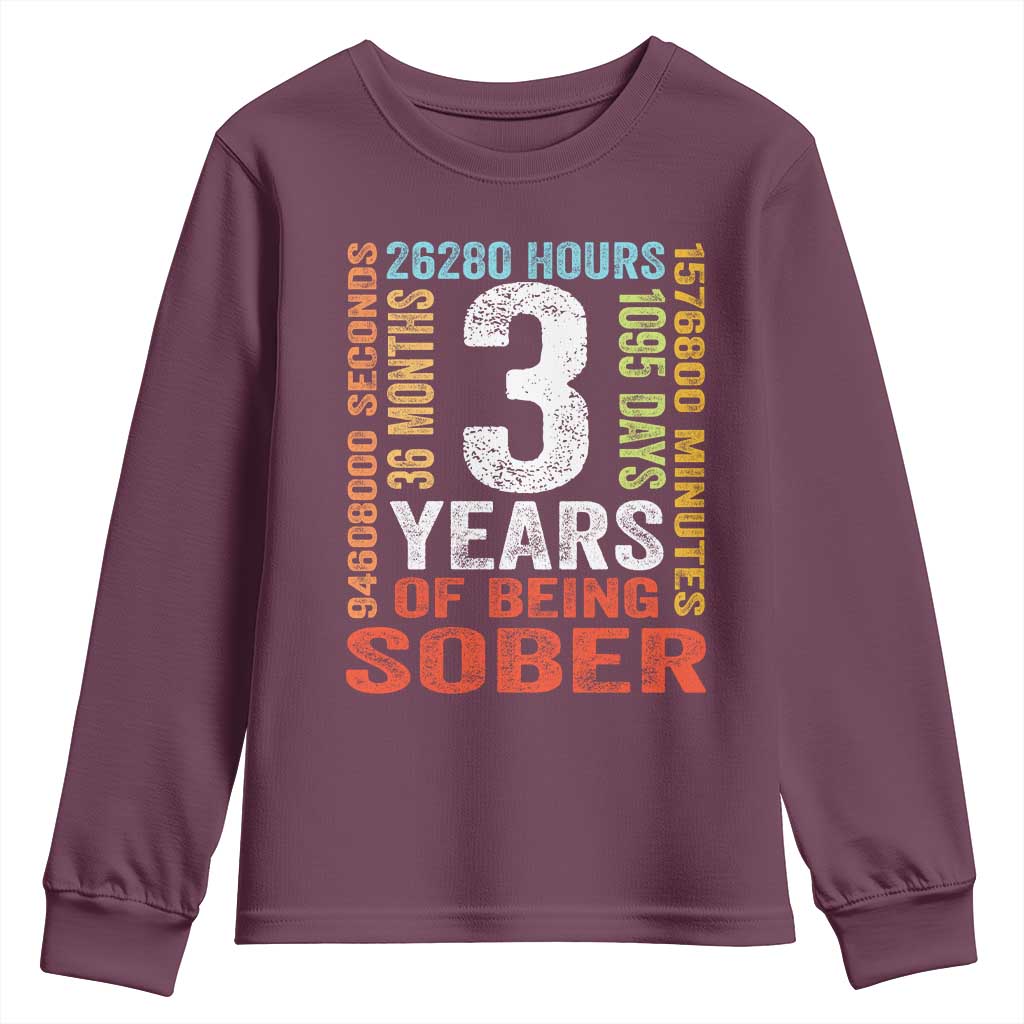 3 Years Of Being Sober Youth Sweatshirt 3 Years Sobriety Anniversary Addiction Recovery