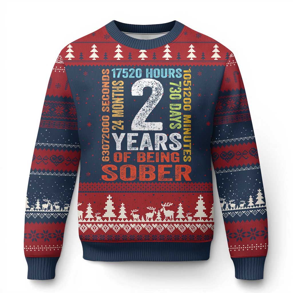 2 Years Of Being Sober Ugly Christmas Sweater 2 Years Sobriety Anniversary Addiction Recovery