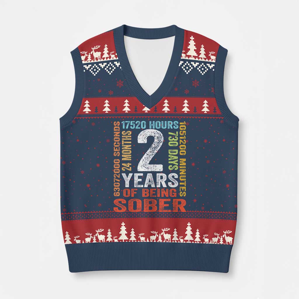 2 Years Of Being Sober V-Neck Knit Sweater Vest 2 Years Sobriety Anniversary Addiction Recovery