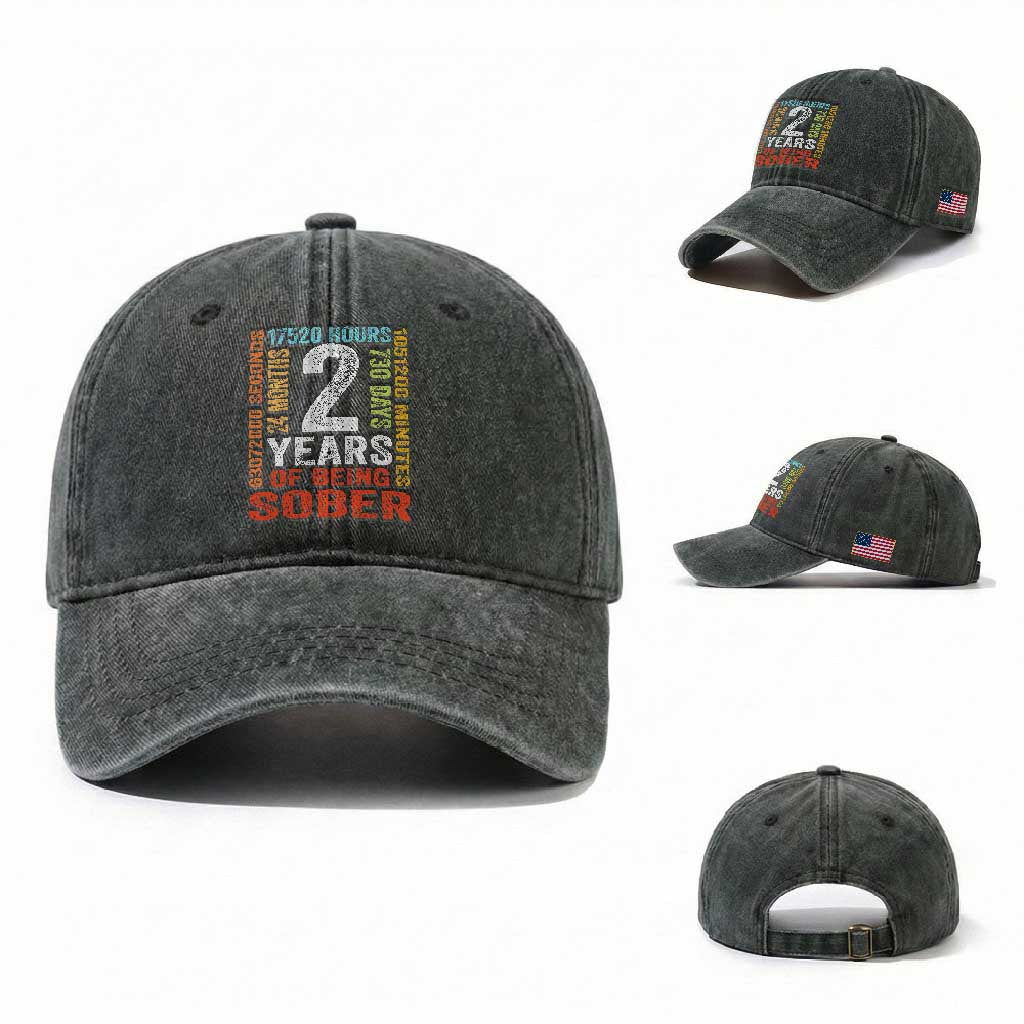 2 Years Of Being Sober Washed Cotton Baseball Cap 2 Years Sobriety Anniversary Addiction Recovery