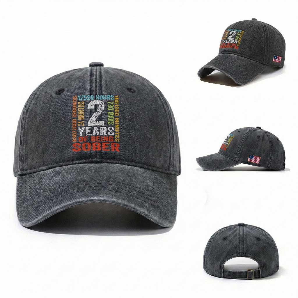 2 Years Of Being Sober Washed Cotton Baseball Cap 2 Years Sobriety Anniversary Addiction Recovery
