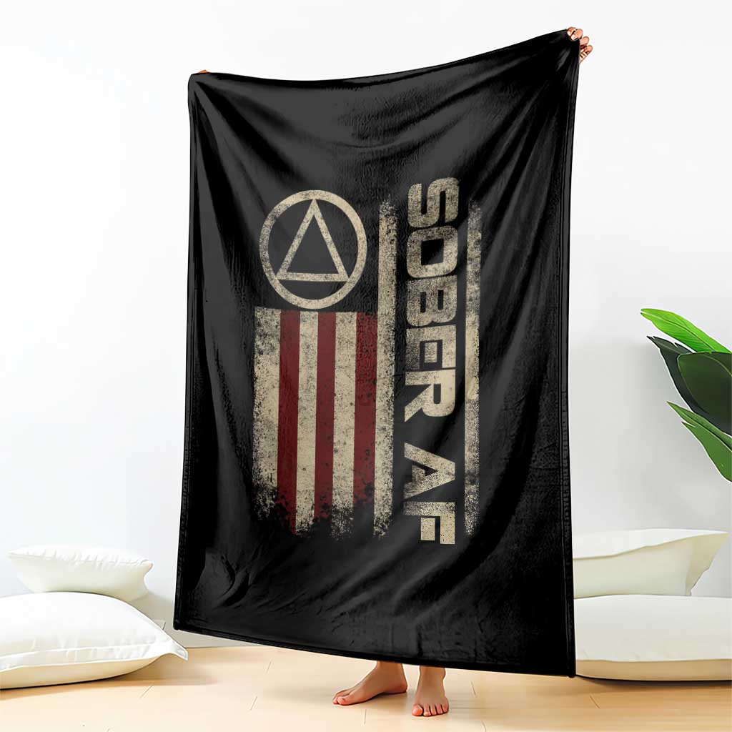 Sober AF Throw Blanket Alcoholism Addiction Recovery Rehabilitation Vintage American Flag