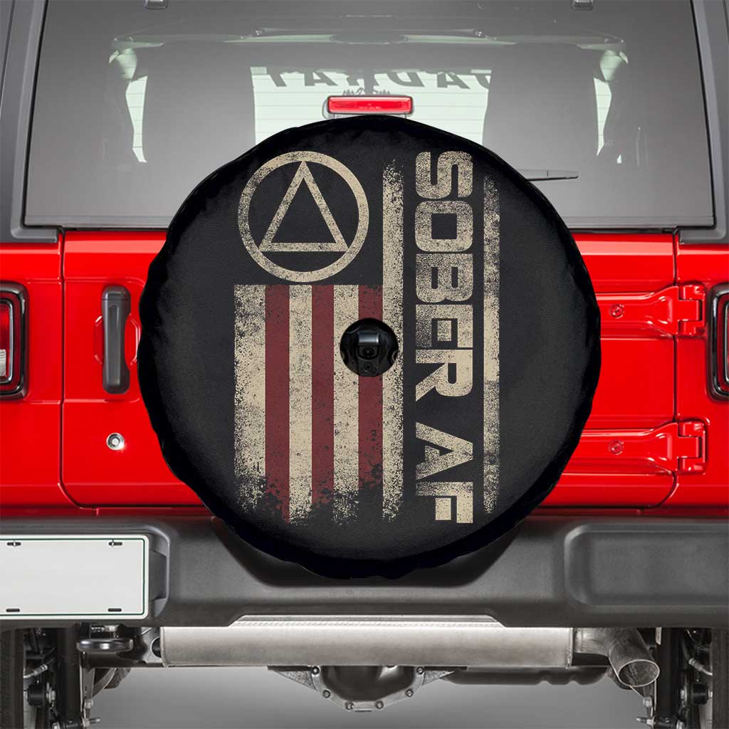 Sober AF Spare Tire Cover Alcoholism Addiction Recovery Rehabilitation Vintage American Flag