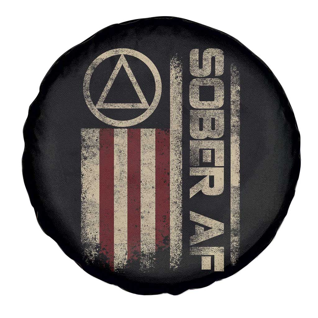 Sober AF Spare Tire Cover Alcoholism Addiction Recovery Rehabilitation Vintage American Flag