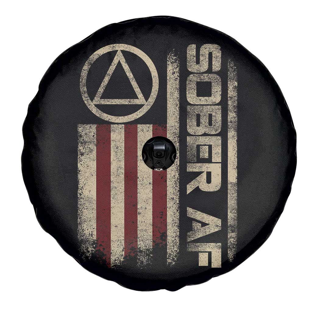 Sober AF Spare Tire Cover Alcoholism Addiction Recovery Rehabilitation Vintage American Flag