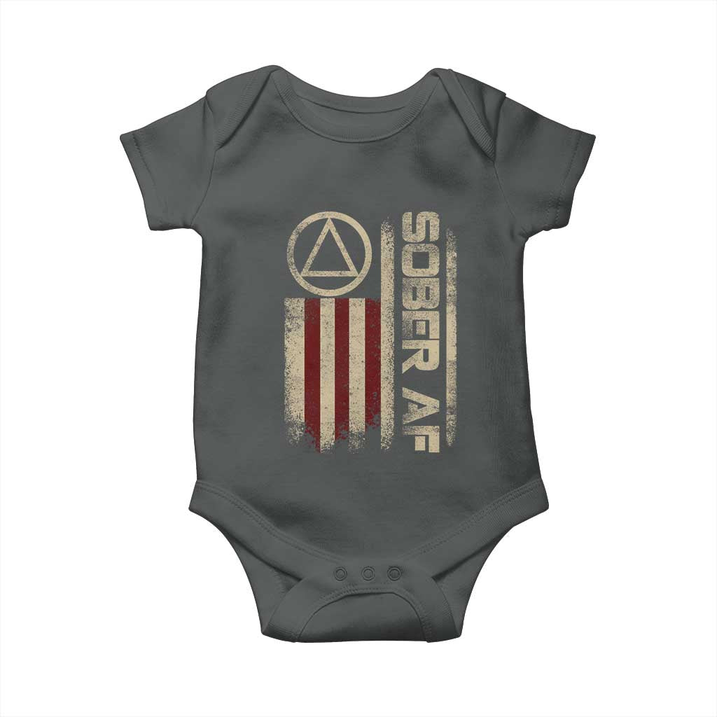 Sober AF Baby Onesie Alcoholism Addiction Recovery Rehabilitation Vintage American Flag