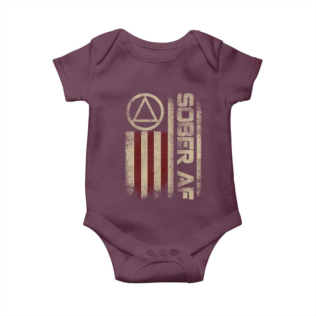 Sober AF Baby Onesie Alcoholism Addiction Recovery Rehabilitation Vintage American Flag