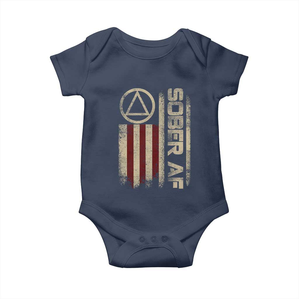 Sober AF Baby Onesie Alcoholism Addiction Recovery Rehabilitation Vintage American Flag