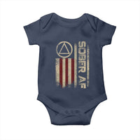 Sober AF Baby Onesie Alcoholism Addiction Recovery Rehabilitation Vintage American Flag