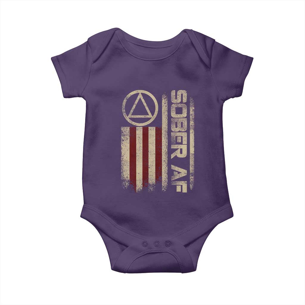 Sober AF Baby Onesie Alcoholism Addiction Recovery Rehabilitation Vintage American Flag