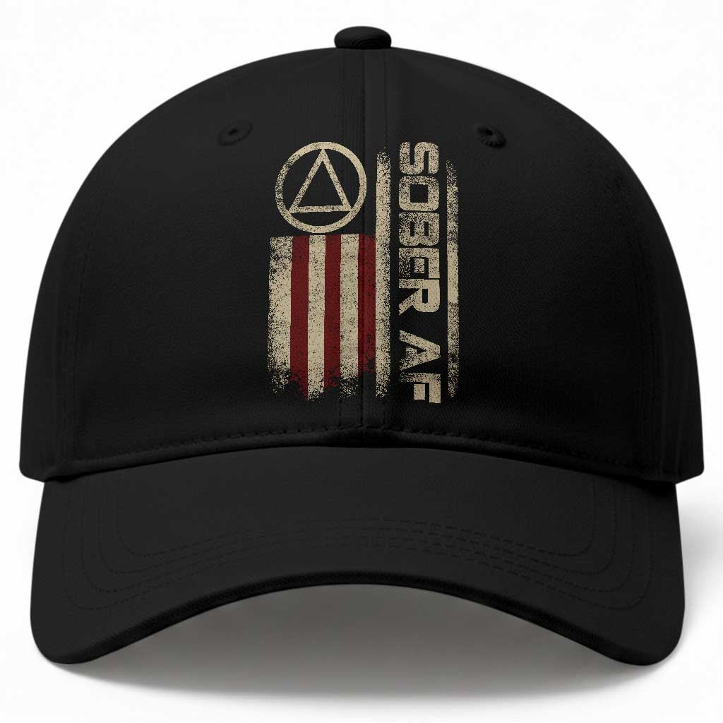 Sober AF Baseball Cap Alcoholism Addiction Recovery Rehabilitation Vintage American Flag