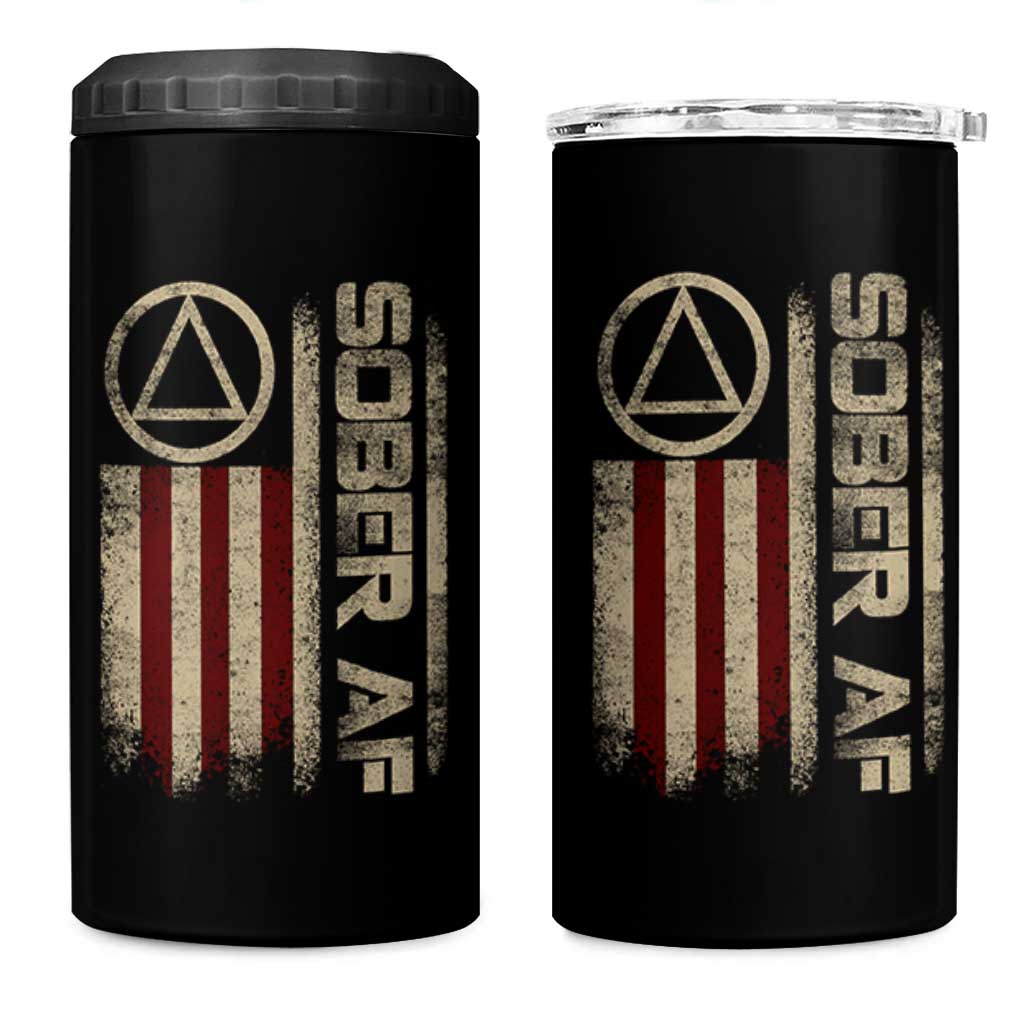 Sober AF 4 in 1 Can Cooler Tumbler Alcoholism Addiction Recovery Rehabilitation Vintage American Flag