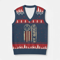 Sober AF V-Neck Knit Sweater Vest Alcoholism Addiction Recovery Rehabilitation Vintage American Flag