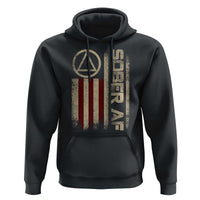 Sober AF Hoodie Alcoholism Addiction Recovery Rehabilitation Vintage American Flag