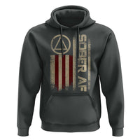 Sober AF Hoodie Alcoholism Addiction Recovery Rehabilitation Vintage American Flag